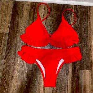 Red Ruffled Triangle Bikini